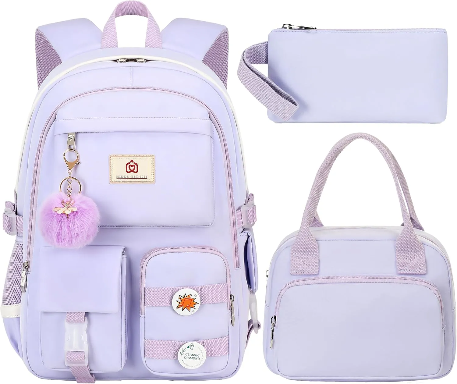 School Backpack for Teen Girls Women College Laptop Backpacks Girl Cute Bookbag Set with Lunch Box Pencil Case Kids Elementary Middle High Bag 3 Pcs Students Bookbags Set Travel Daypack-Purple