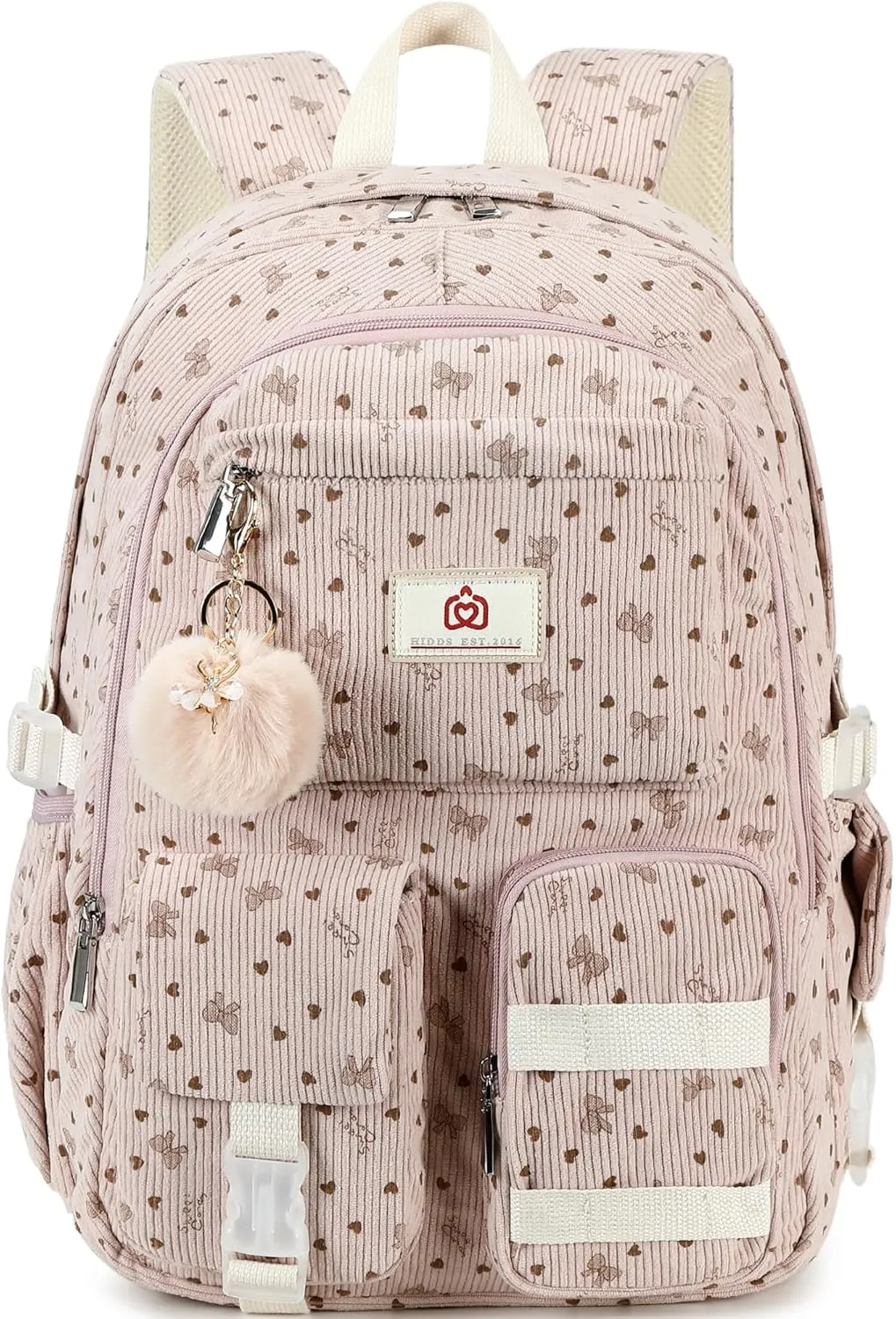 School Backpack for Teens Girls Women 15.6 Inch Laptop College Backpacks Corduroy Work Bag Kids Elementary Middle High Bookbag Students Back Pack Anti Theft Travel Daypack Womens - Pink Bowknot