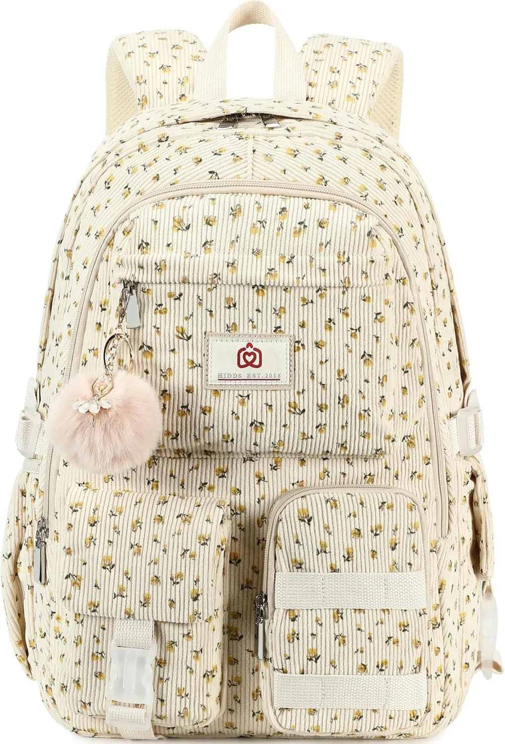 School Backpack for Teens Girls Women 15.6 Inch Laptop College Backpacks Corduroy Work Bag Kids Elementary Middle High Campus Bookbag Students Anti Theft Travel Daypack Womens - Beige Floral