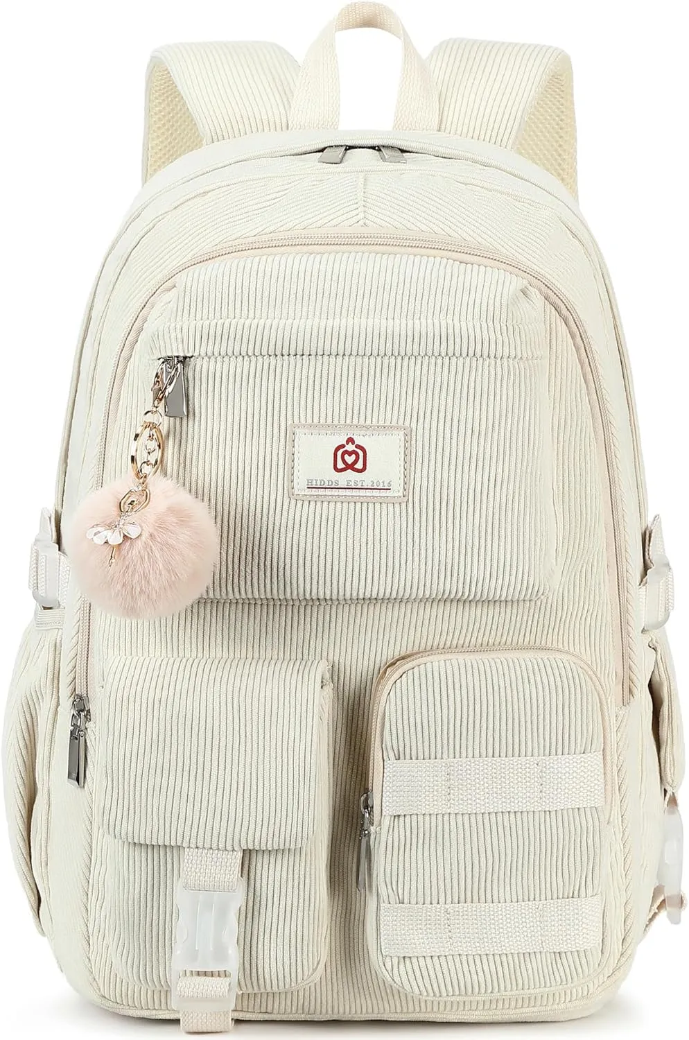 School Backpack for Teens Girls Women 15.6 Inch Laptop College Backpacks Corduroy Work Bag Kids Elementary Middle High Campus Bookbag Students Back Pack Anti Theft Travel Daypack Womens - Beige