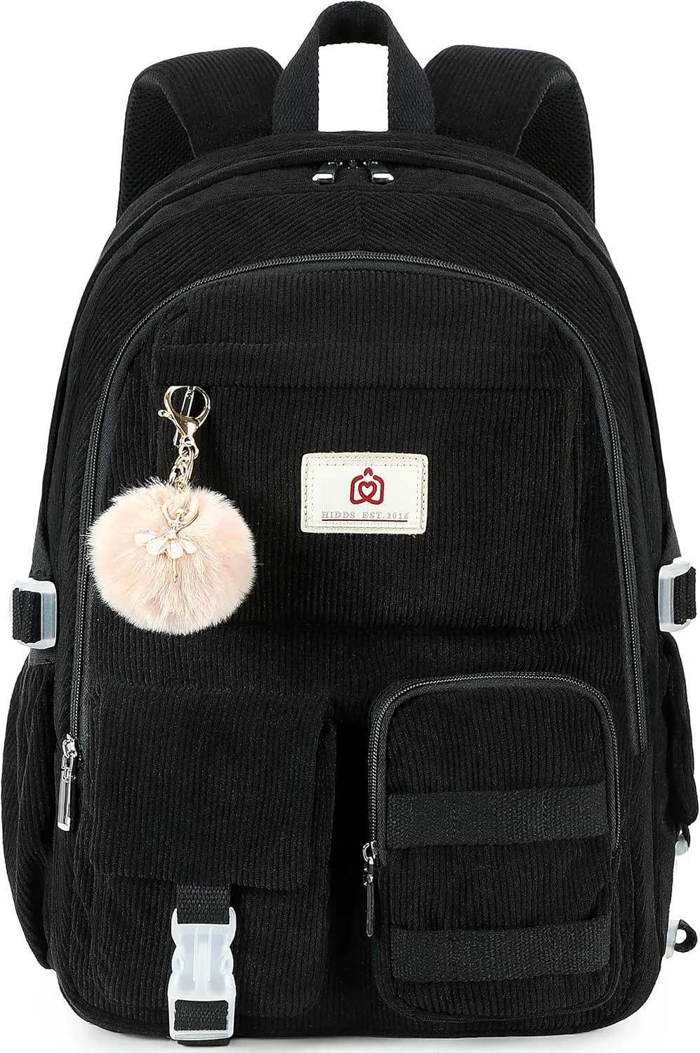 School Backpack for Teens Girls Women 15.6 Inch Laptop College Backpacks Corduroy Work Bag Kids Elementary Middle High Campus Bookbag Students Back Pack Anti Theft Travel Daypack Womens - Black