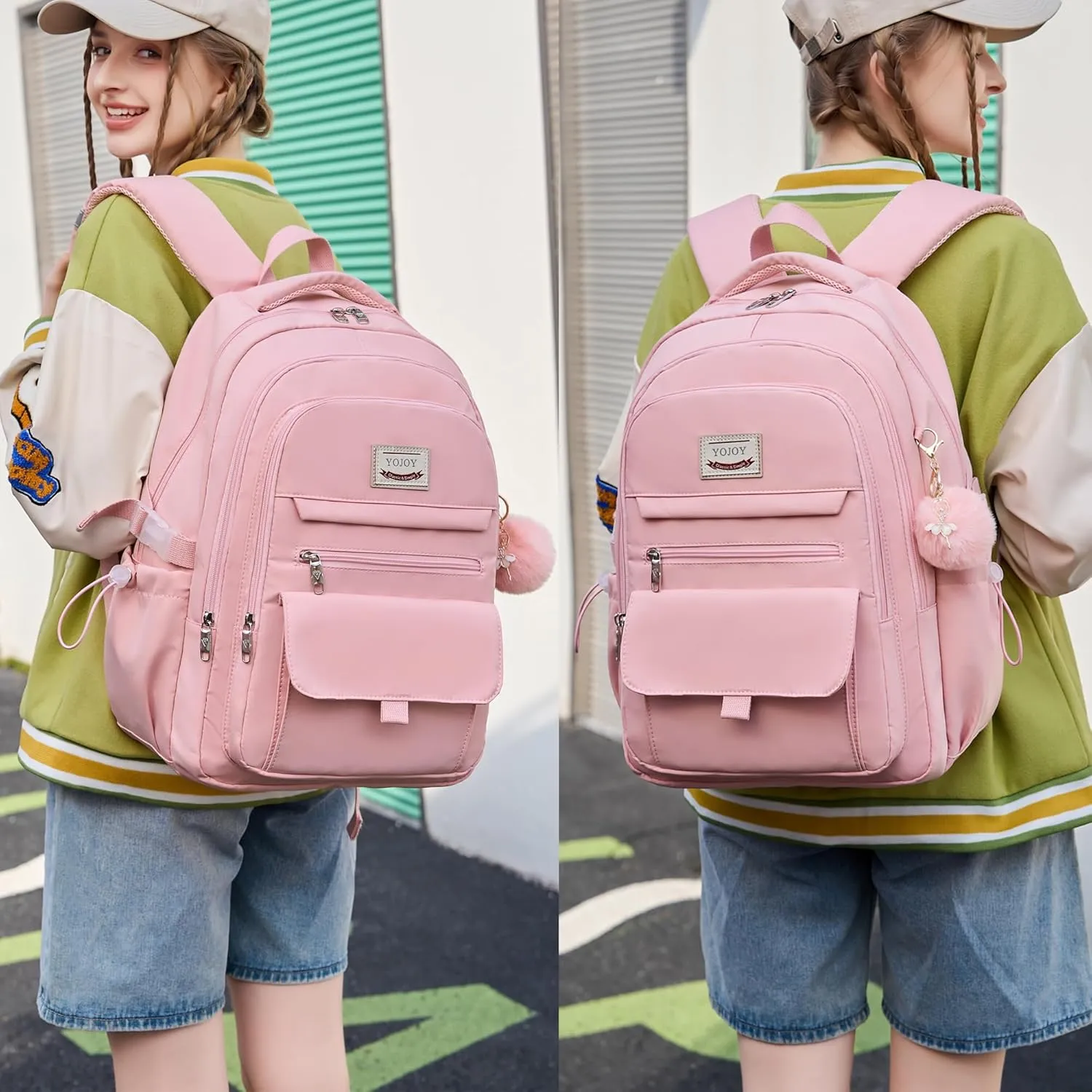 School Bag for Teens Girls,Girls Backpack Set,3 PCS Kids Backpack for Women,15.6 Inch Laptop Middle High School College Student Casual Travel Daypack with Lunch Box Pencil Pouch Set(Pink)