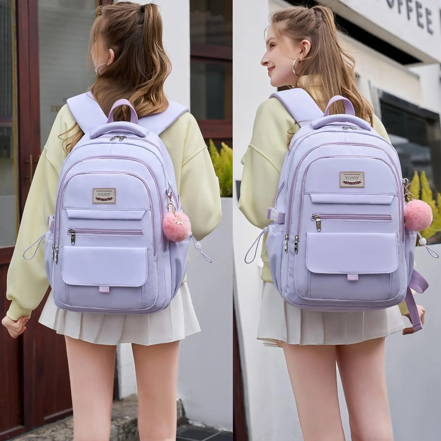 School Bag for Teens Girls,Girls Backpack Set,3 PCS Kids Backpack for Women,15.6 Inch Laptop Middle High School College Student Casual Travel Daypack with Lunch Box Pencil Pouch Set(Purple)