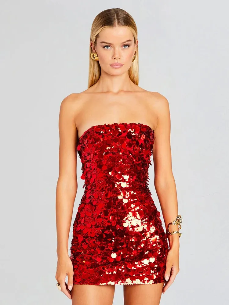 Sequins Sparkling Strapless Sleeveless Mini Dress