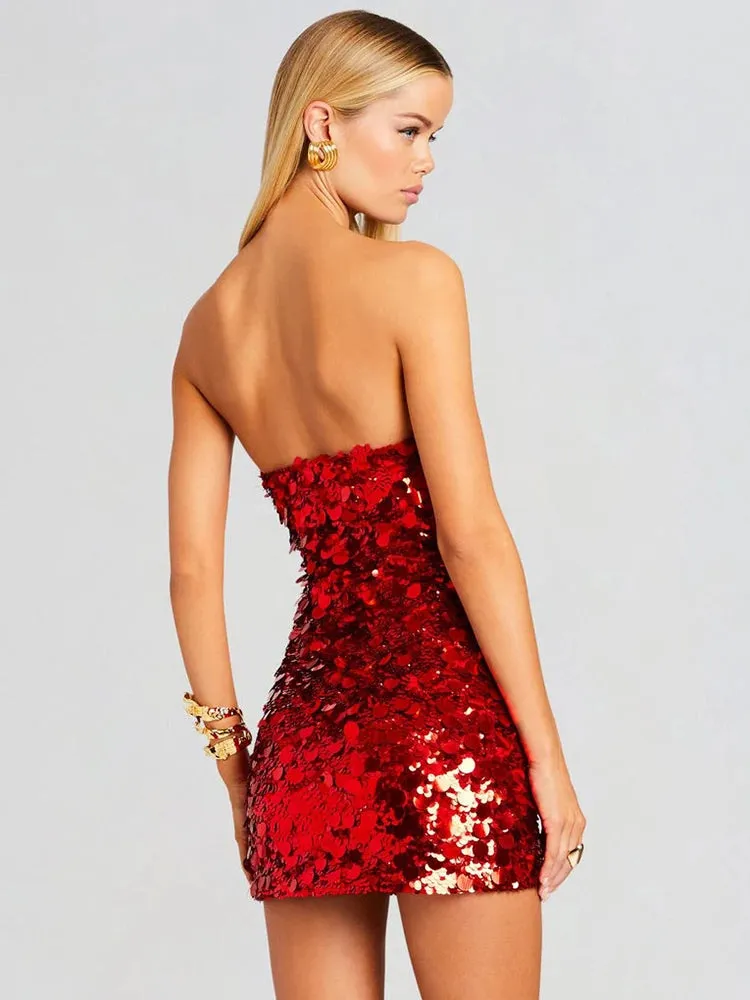 Sequins Sparkling Strapless Sleeveless Mini Dress