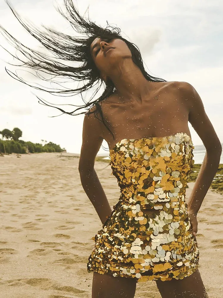 Sequins Sparkling Strapless Sleeveless Mini Dress