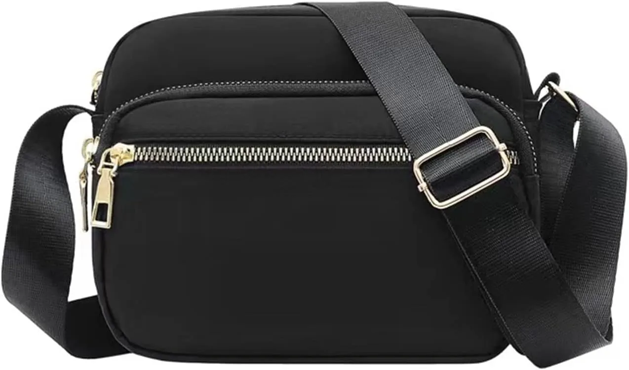 Shoulder Bag Men Women Classic Small Nylon Crossbody Bag Phone Purse Ladies Lightweight Messenger (Black, One Size)