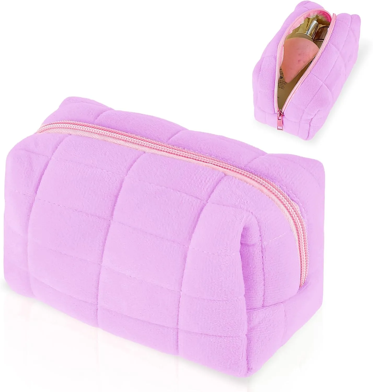 Sibba Makeup Case Cosmetic Organizer Travel Toiletry Bags Skin Care Pouch Small Fluffy Purse Collection Traveling Makup (Purple)