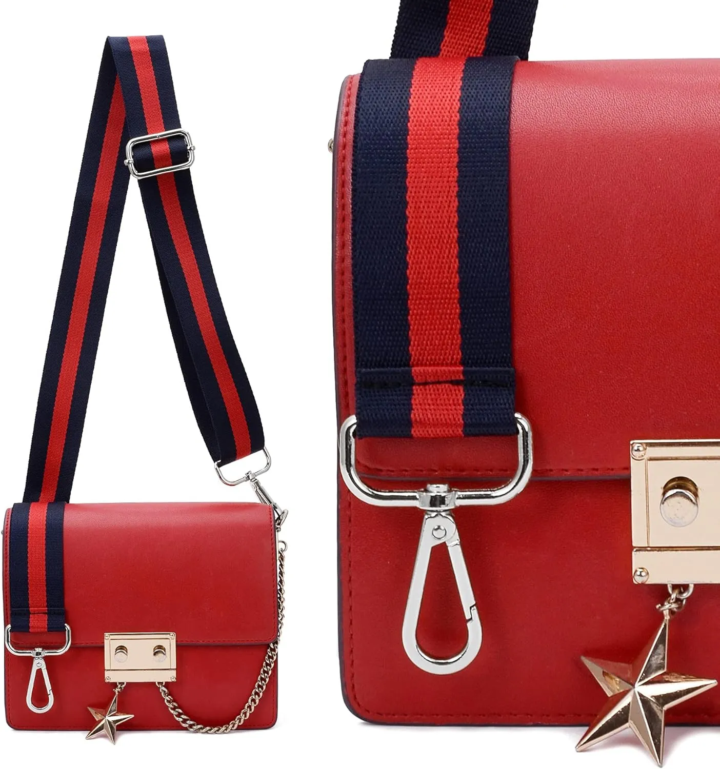 Silvery Buckles Wide Shoulder Strap Adjustable Replacement Belt Crossbody Canvas Bag Handbag