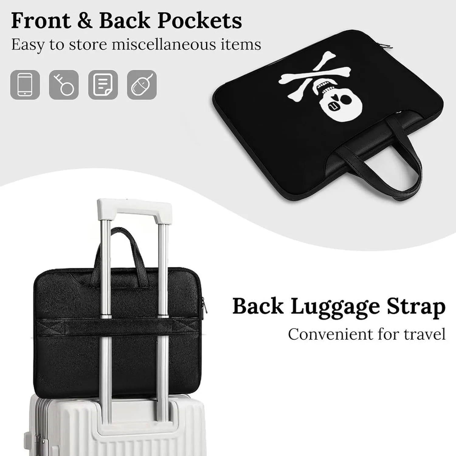 Skull Pirate Leather Bag Laptop Case Slim Water Resistant Computer Bags with Handle Briefcase for Work