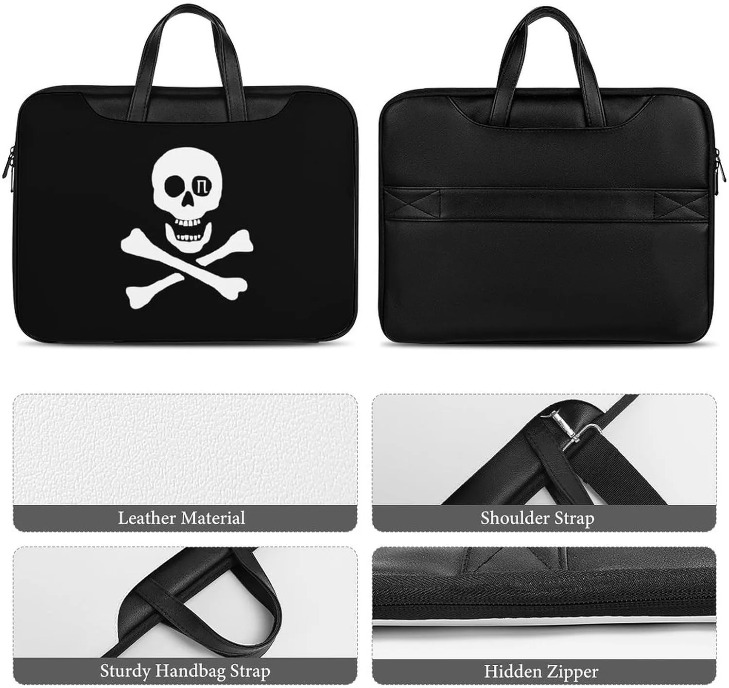 Skull Pirate Leather Bag Laptop Case Slim Water Resistant Computer Bags with Handle Briefcase for Work