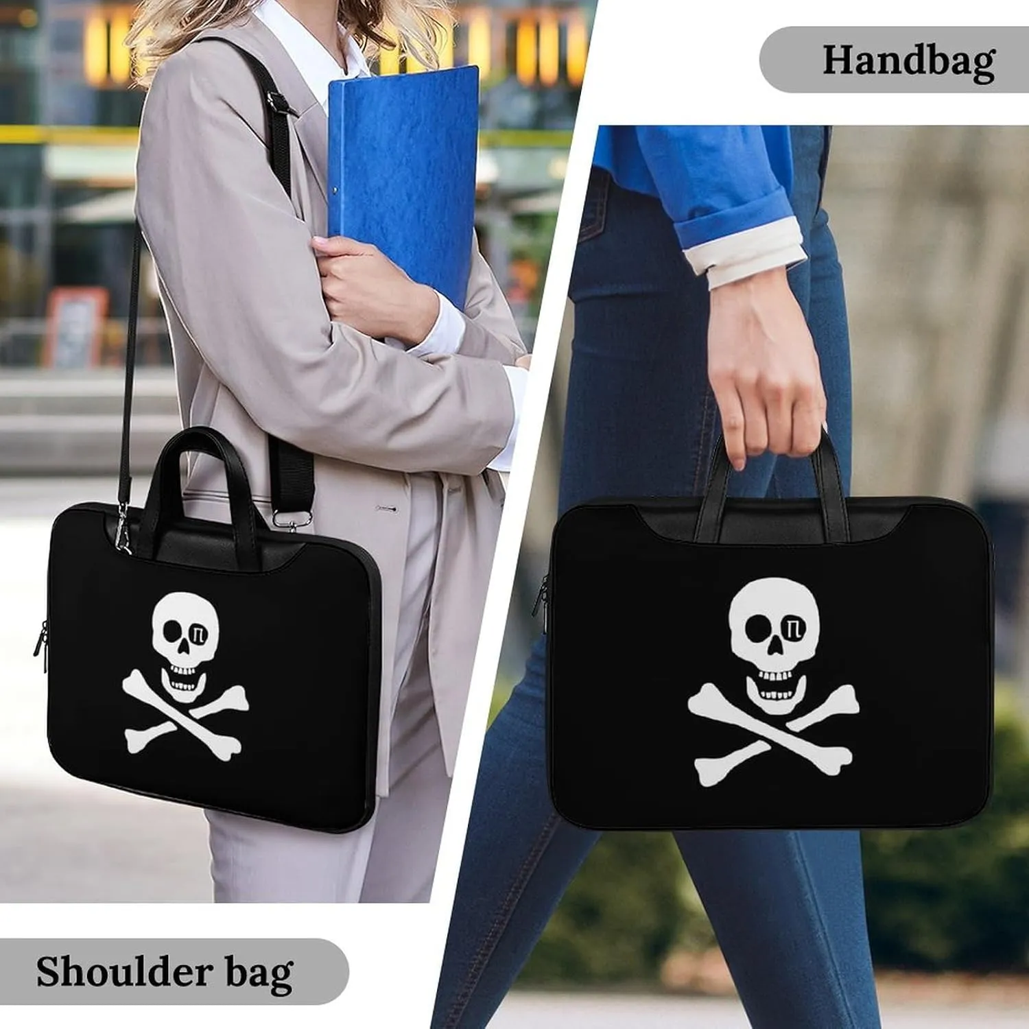 Skull Pirate Leather Bag Laptop Case Slim Water Resistant Computer Bags with Handle Briefcase for Work