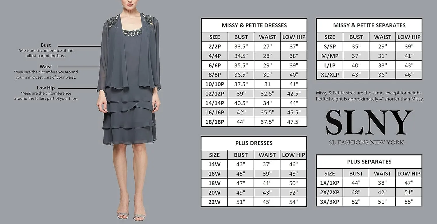 S.L. Fashions Women's Long-Sleeve Chiffon Cocktail Dress (Petite and Regular)