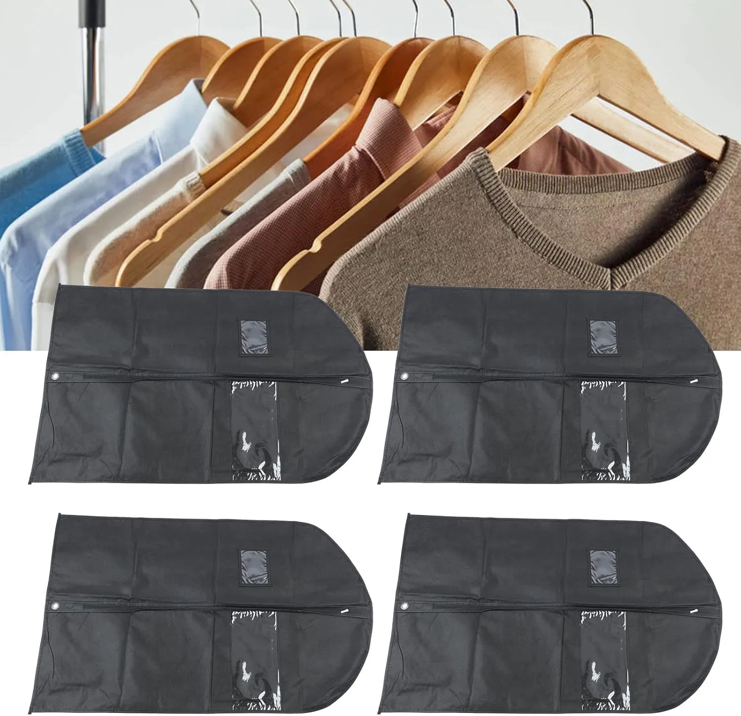 Sleek Black Suit Bags - 4-Pack, Waterproof and Dustproof, Designed for Convenient Storage and Travel (100x60cm-black)