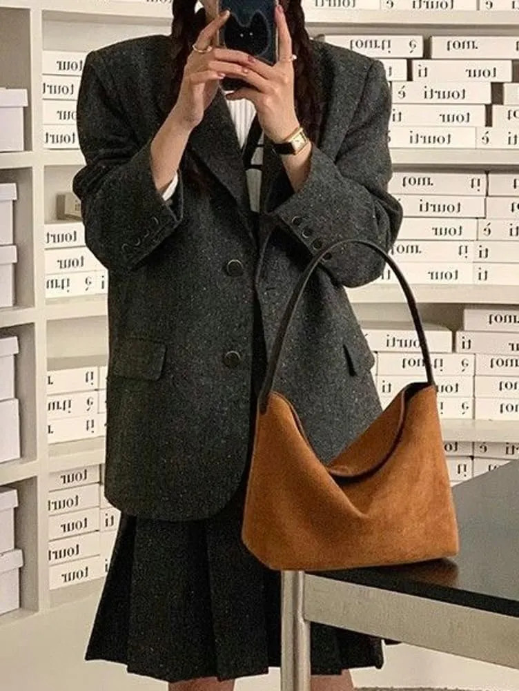 Slouchy Tote Bag for Women Faux Suede Leather Shoulder Purse Vintage Soft Handbag Small Top Handle Satchels