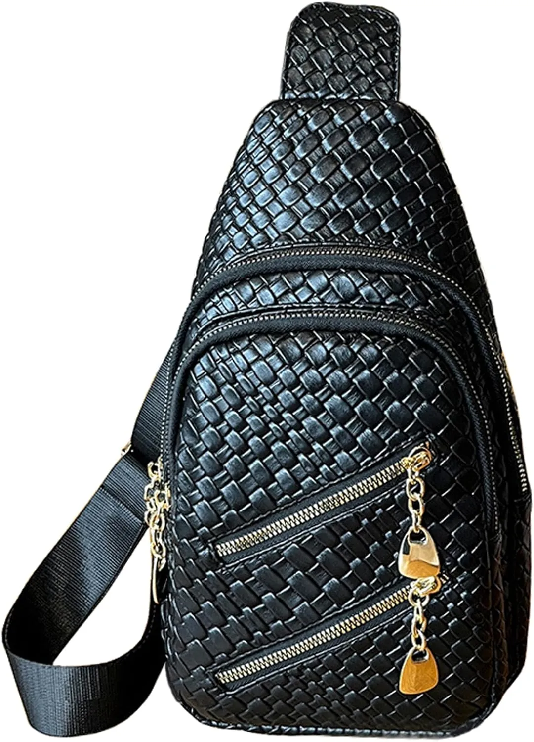 Small Sling Bag Backpack for Women Crossbody Bag, Chest Bag Daypack PU Leather Fanny Packs for Outdoors Hiking Traveling(Black)