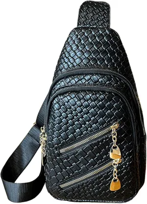 Small Sling Bag Backpack for Women Crossbody Bag, Chest Bag Daypack PU Leather Fanny Packs for Outdoors Hiking Traveling(Black)