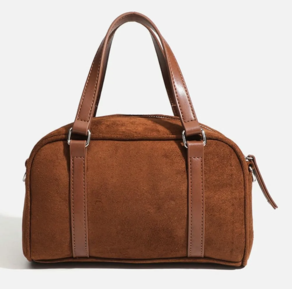 Small Suede Tote Bag for Women Faux Leather Shoulder Crossbody Purse Vintage Top Handle Satchels Working Handbag