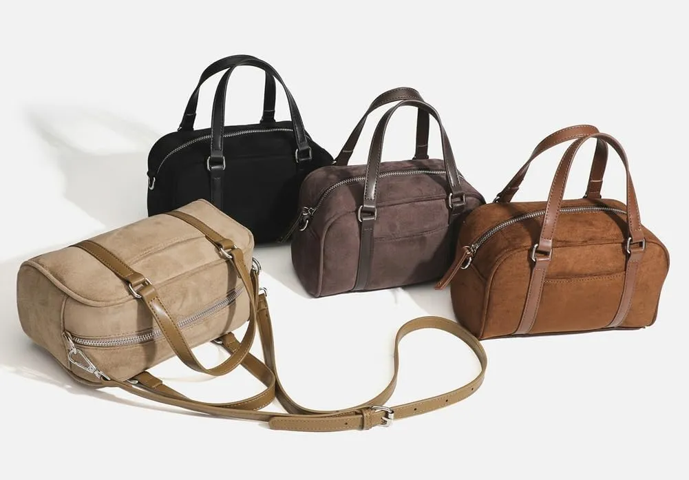 Small Suede Tote Bag for Women Faux Leather Shoulder Crossbody Purse Vintage Top Handle Satchels Working Handbag