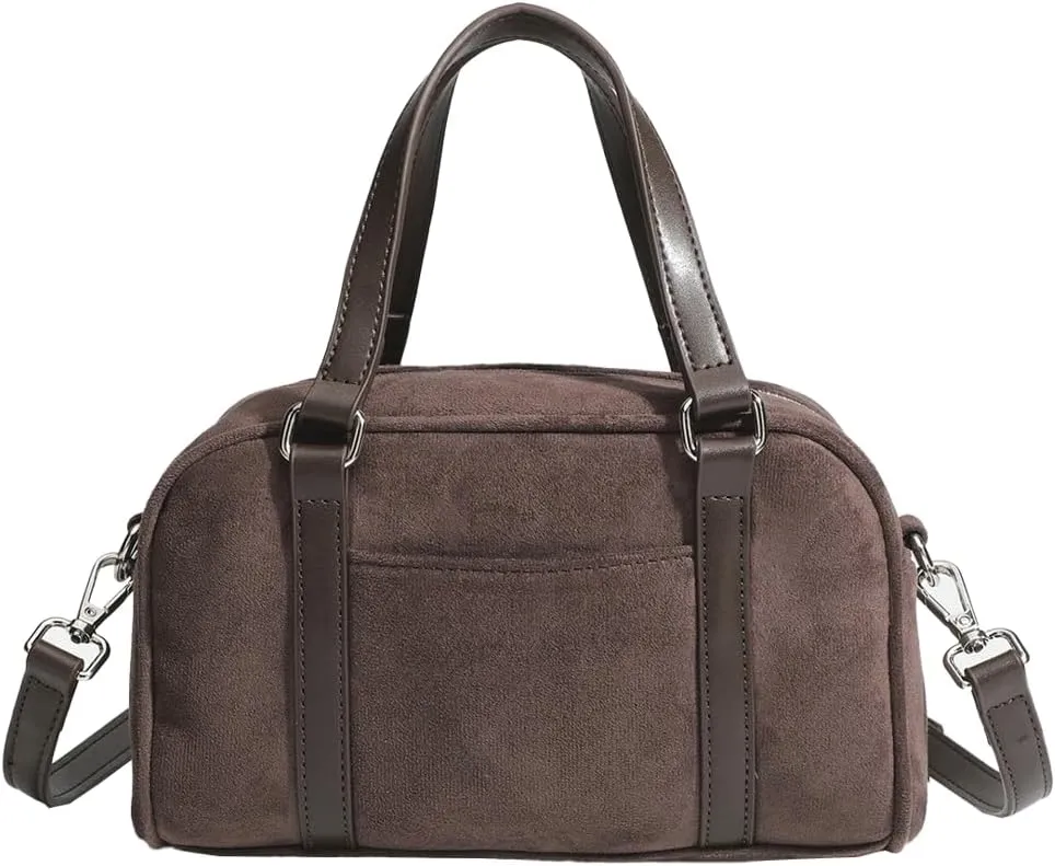 Small Suede Tote Bag for Women Faux Leather Shoulder Crossbody Purse Vintage Top Handle Satchels Working Handbag
