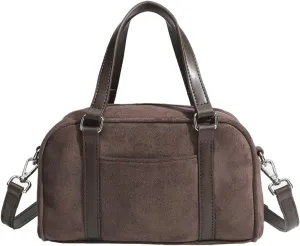Small Suede Tote Bag for Women Faux Leather Shoulder Crossbody Purse Vintage Top Handle Satchels Working Handbag