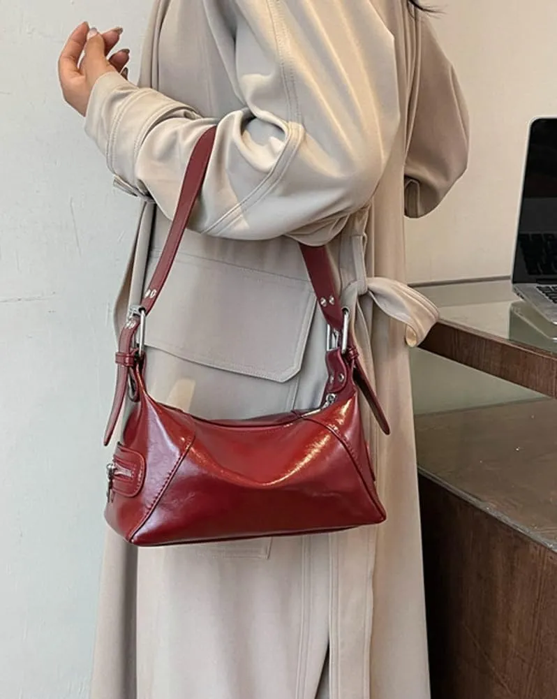 Small Vegan Leather Shoulder Bag for Women Y2k Dumpling Tote Purses Ladies Trendy Handbags Underarm Satchels