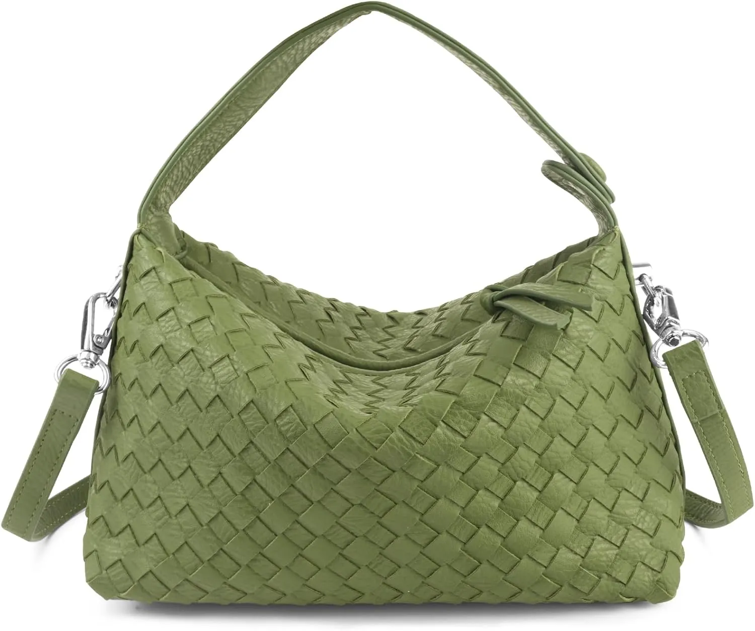 Small Woven Handbag Vegan Leather Hobo Bag Top-Hand Soft Shoulder Crossbody Bag Purse for Women
