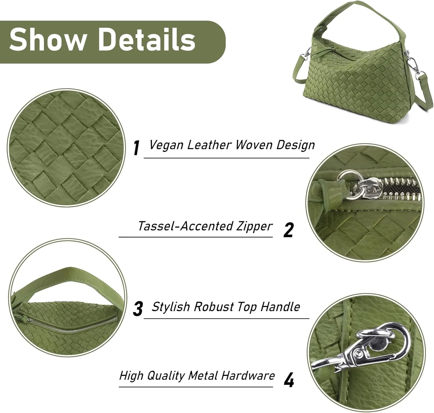 Small Woven Handbag Vegan Leather Hobo Bag Top-Hand Soft Shoulder Crossbody Bag Purse for Women