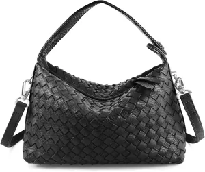 Small Woven Handbag Vegan Leather Hobo Bag Top-Hand Soft Shoulder Crossbody Bag Purse for Women