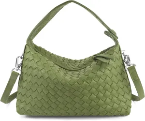 Small Woven Handbag Vegan Leather Hobo Bag Top-Hand Soft Shoulder Crossbody Bag Purse for Women