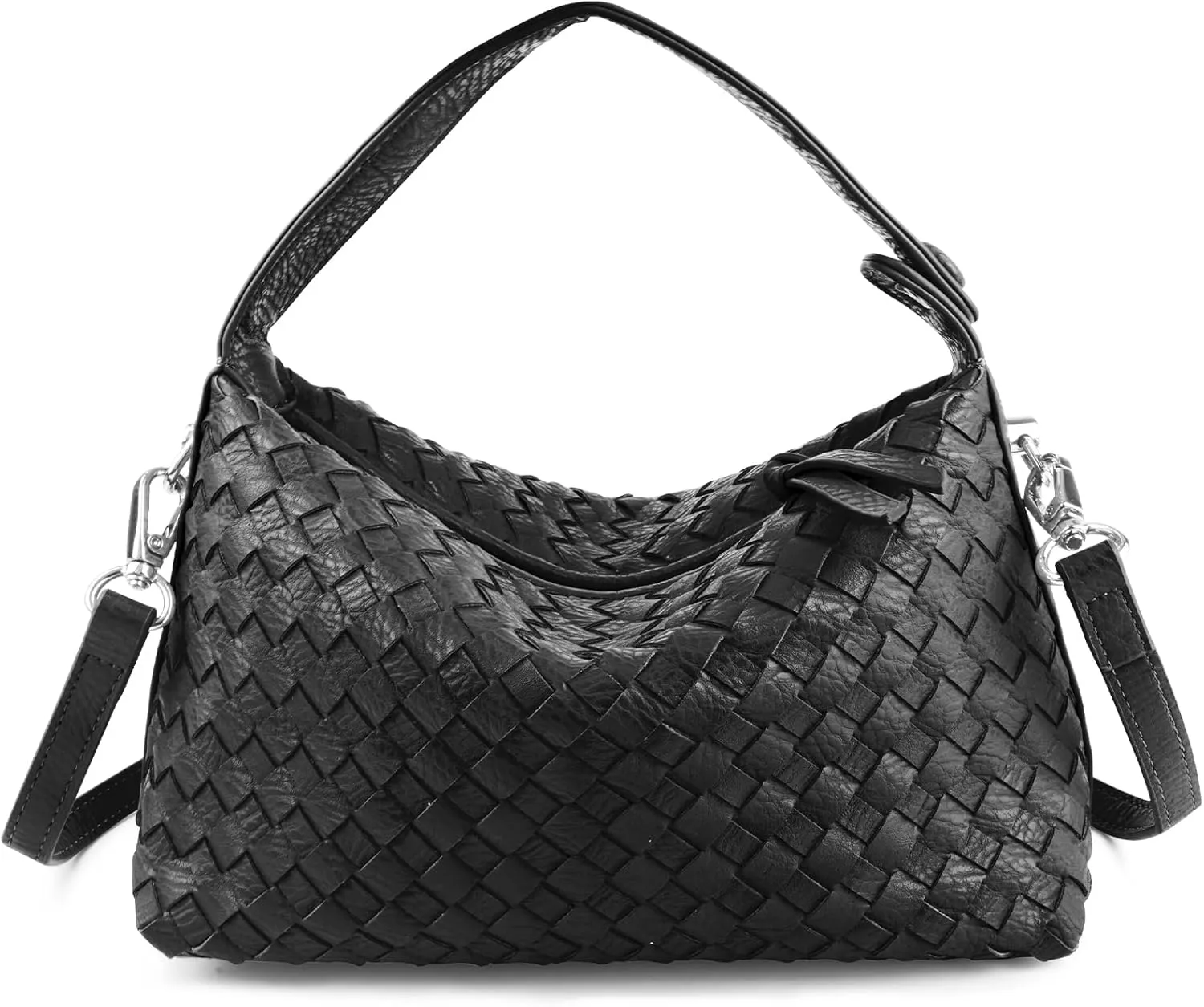 Small Woven Handbag Vegan Leather Hobo Bag Top-Hand Soft Shoulder Crossbody Bag Purse for Women