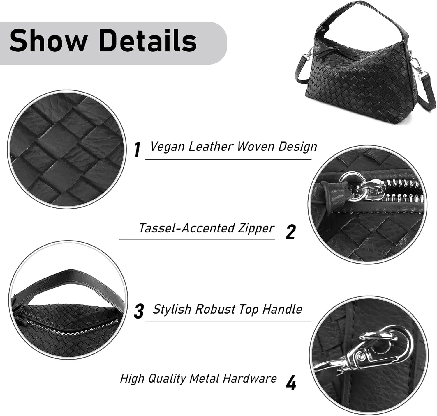 Small Woven Handbag Vegan Leather Hobo Bag Top-Hand Soft Shoulder Crossbody Bag Purse for Women