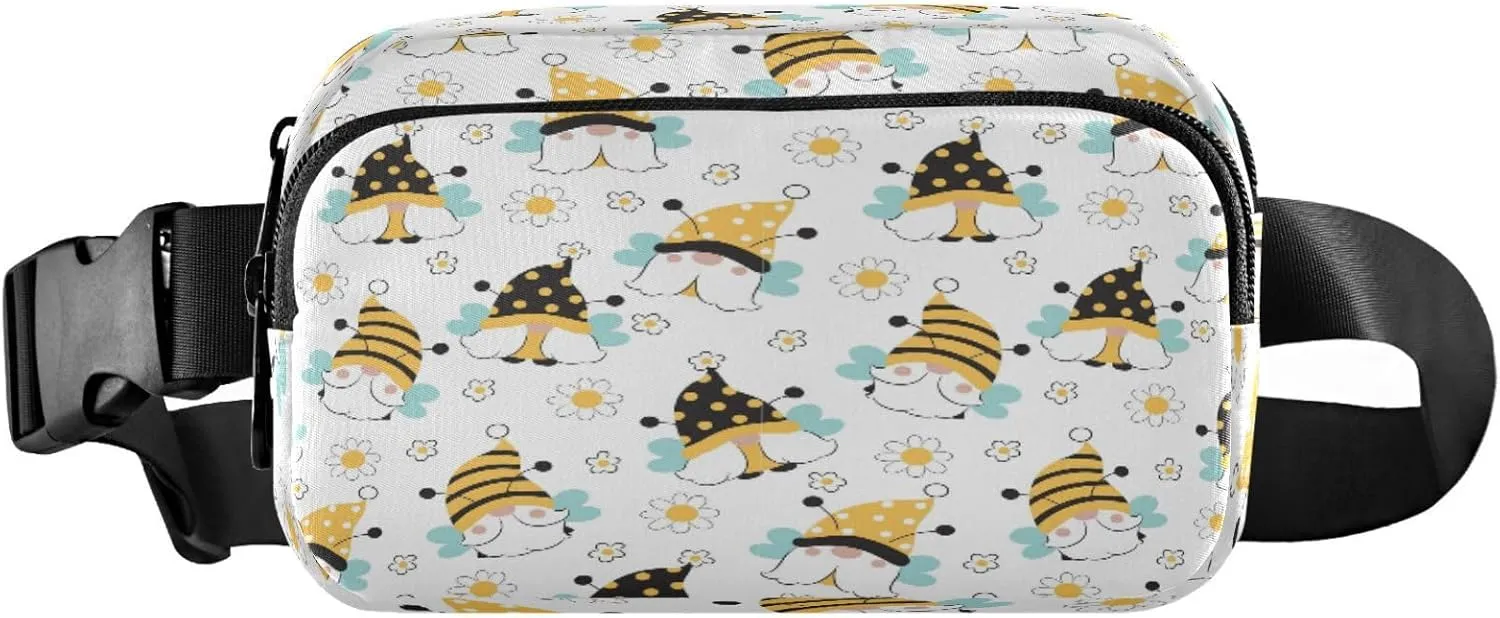 Spring Gnome Bee Flowers Belt Bag for Women Men Fanny Pack Small Waist Pouch Crossbody Bags for Outdoor Hiking Running Travel