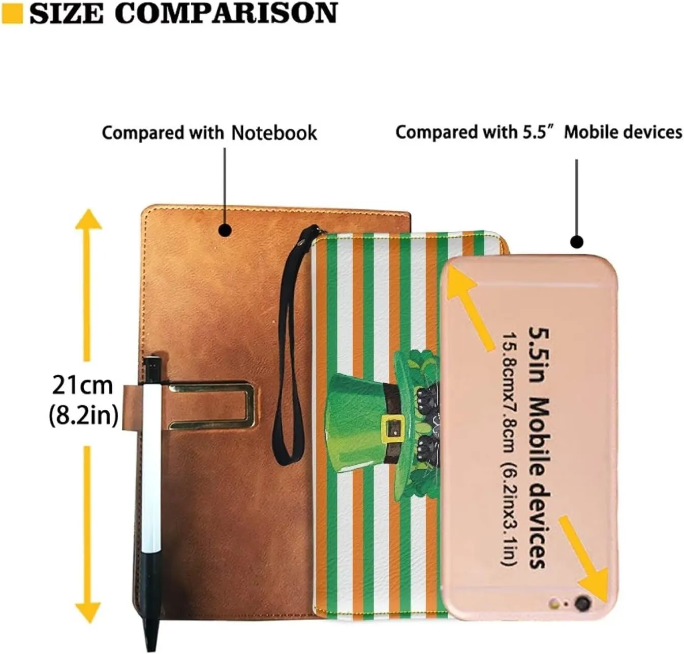 St Patrick's Day Women Long Wallet Convenient Zip Around Clutch Long Purse with Wristlet Strap Travel Credit Card Holder PU Leather Coin Pocket,Black Cat with Leprechaun Hat Shamrock Pattern