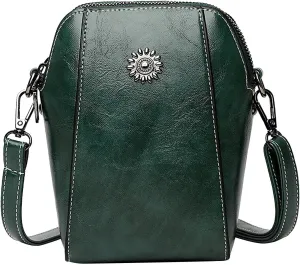 Stand Up Mobile Phone Bags Leather Clutch Bag Women's Vintage Crossbody Bag Messenger Bags Shoulder (Green, One Size)