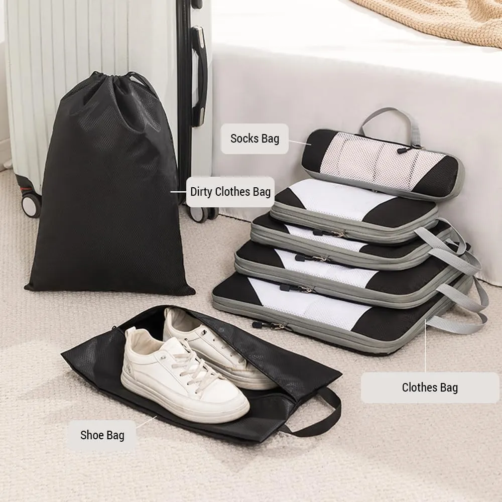 Storage Bag 1 Set Compression Packing Cubes Compressible Travel Packing Organizer for Carry on Suitcase (Black)