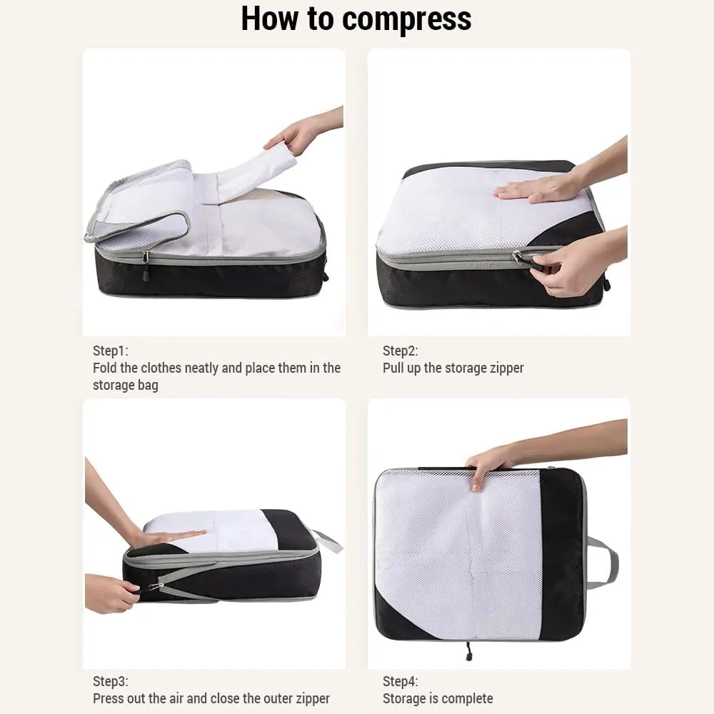 Storage Bag 1 Set Compression Packing Cubes Compressible Travel Packing Organizer for Carry on Suitcase (Black)