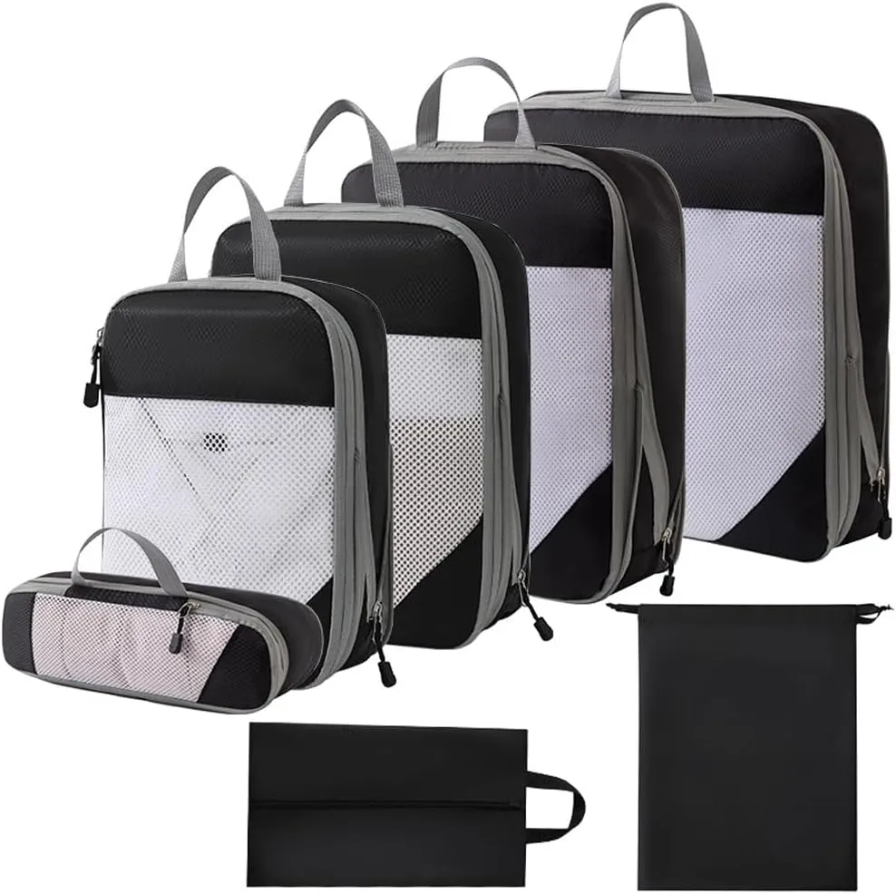 Storage Bag 1 Set Compression Packing Cubes Compressible Travel Packing Organizer for Carry on Suitcase (Black)
