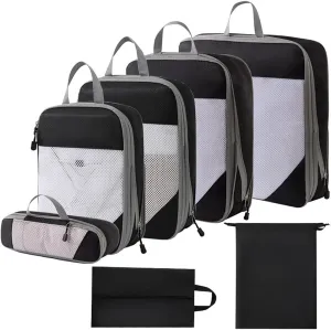 Storage Bag 1 Set Compression Packing Cubes Compressible Travel Packing Organizer for Carry on Suitcase (Black)
