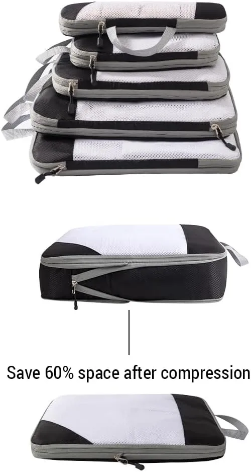 Storage Bag 1 Set Compression Packing Cubes Compressible Travel Packing Organizer for Carry on Suitcase (Black)