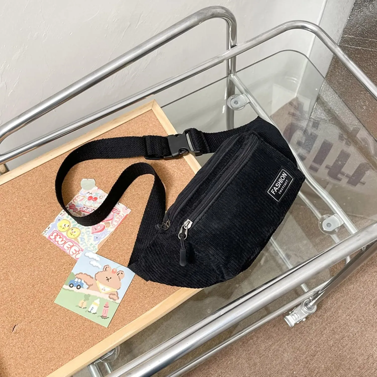 Study Materials Men Chest Bag Texture Body Small Bag Sports Waist Bags Casual Shoulder Bags For Men (Black, One Size)