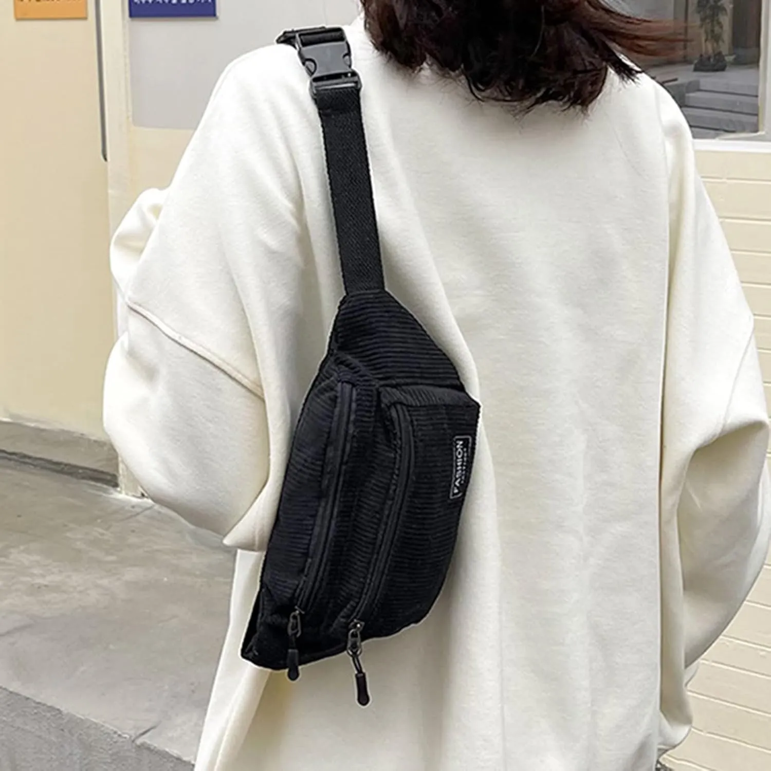 Study Materials Men Chest Bag Texture Body Small Bag Sports Waist Bags Casual Shoulder Bags For Men (Black, One Size)