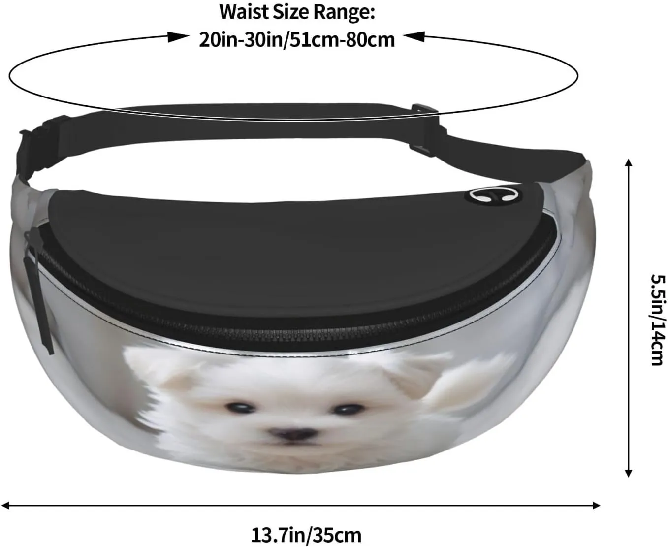 Stylish 3d Cute Puppy Dog Bumbags Waist Fanny Pack For Women Ladies Men Lightweight Bum Bag With Zip Pockets Adjustable Belt For Dog Walking Running Cycling Hiking Outdoor Sport