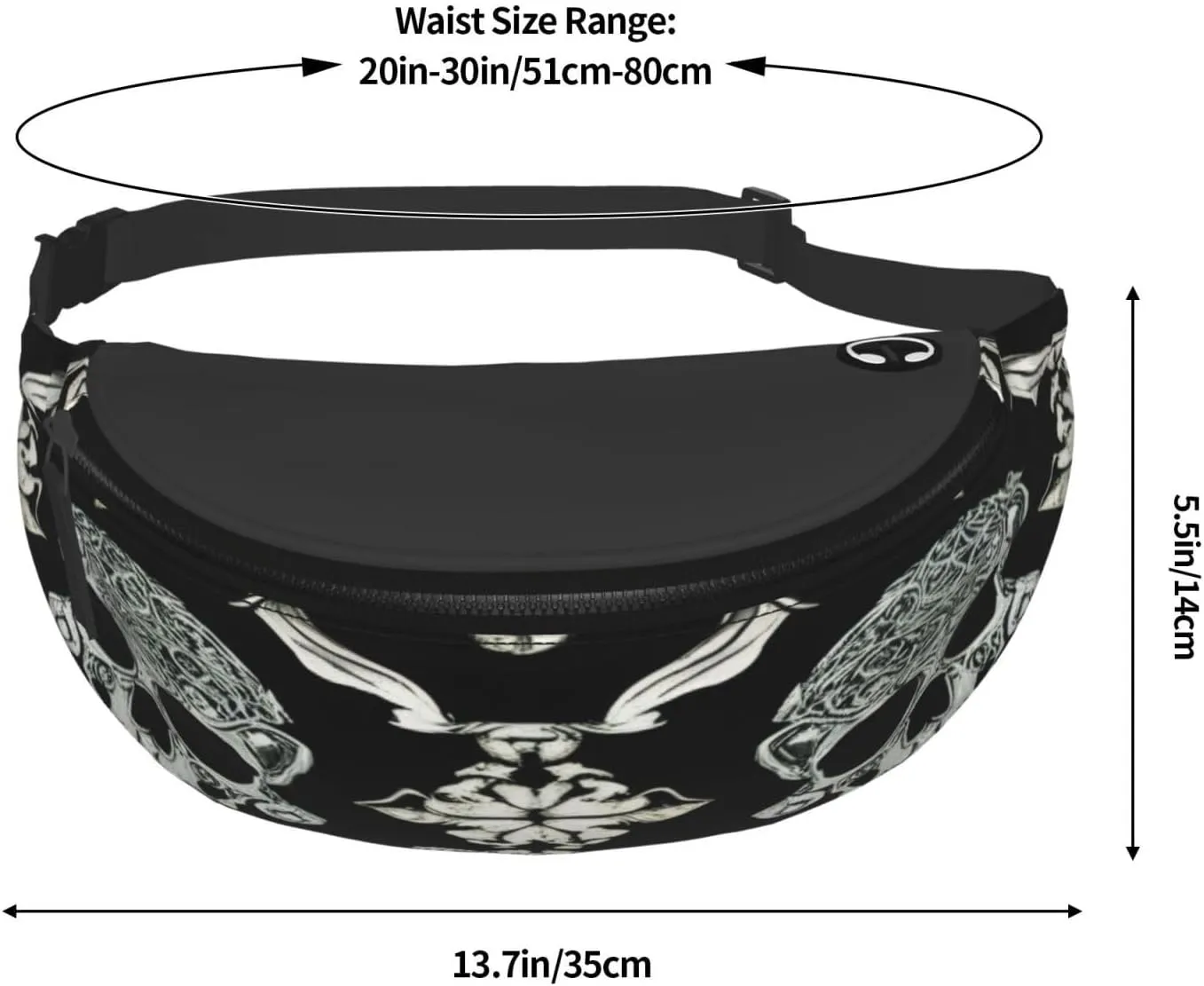 Stylish 3d Flowers Skull Bumbags Waist Fanny Pack For Women Ladies Men Lightweight Bum Bag With Zip Pockets Adjustable Belt For Dog Walking Running Cycling Hiking Outdoor Sport
