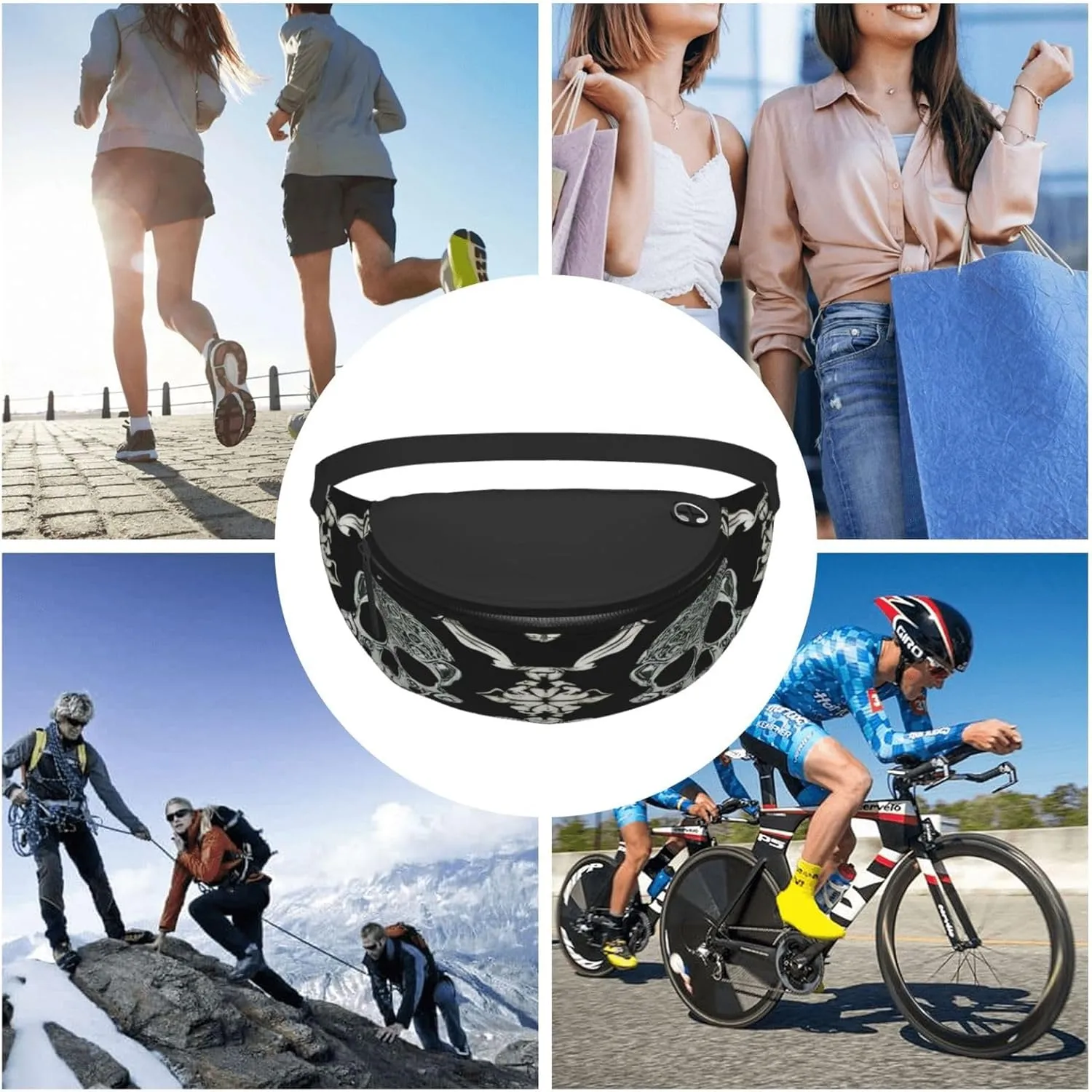 Stylish 3d Flowers Skull Bumbags Waist Fanny Pack For Women Ladies Men Lightweight Bum Bag With Zip Pockets Adjustable Belt For Dog Walking Running Cycling Hiking Outdoor Sport