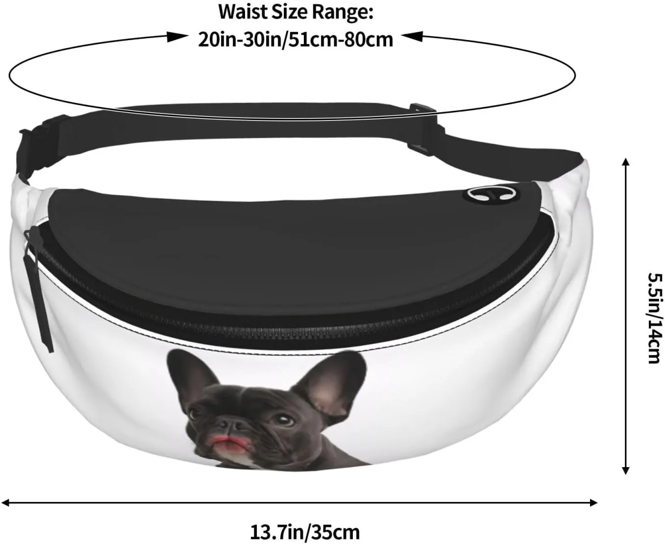 Stylish 3d French Bulldog Bumbags Waist Fanny Pack For Women Ladies Men Lightweight Bum Bag With Zip Pockets Adjustable Belt For Dog Walking Running Cycling Hiking Outdoor Sport