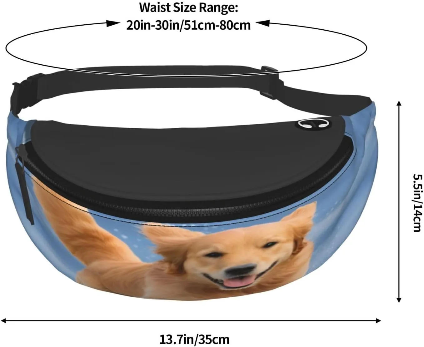 Stylish 3d Golden Retriever Dogs Bumbags Waist Fanny Pack For Women Ladies Men Lightweight Bum Bag With Zip Pockets Adjustable Belt For Dog Walking Running Cycling Hiking Outdoor Sport