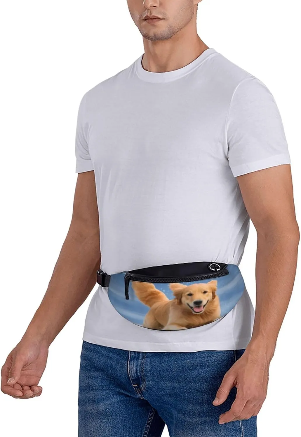Stylish 3d Golden Retriever Dogs Bumbags Waist Fanny Pack For Women Ladies Men Lightweight Bum Bag With Zip Pockets Adjustable Belt For Dog Walking Running Cycling Hiking Outdoor Sport