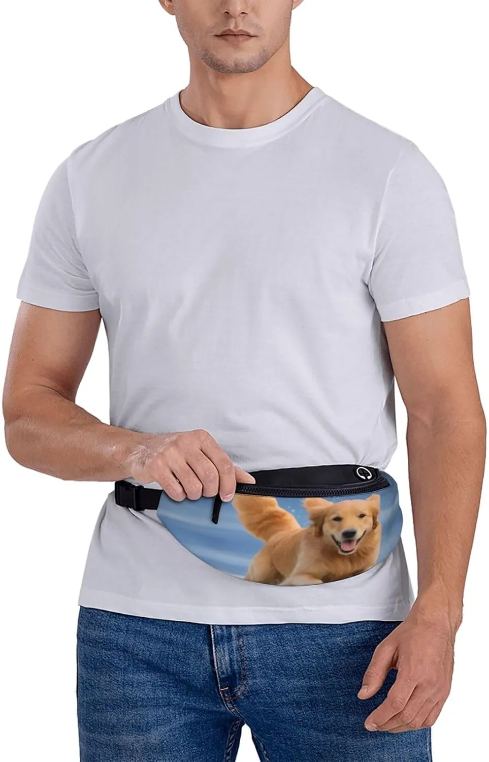 Stylish 3d Golden Retriever Dogs Bumbags Waist Fanny Pack For Women Ladies Men Lightweight Bum Bag With Zip Pockets Adjustable Belt For Dog Walking Running Cycling Hiking Outdoor Sport