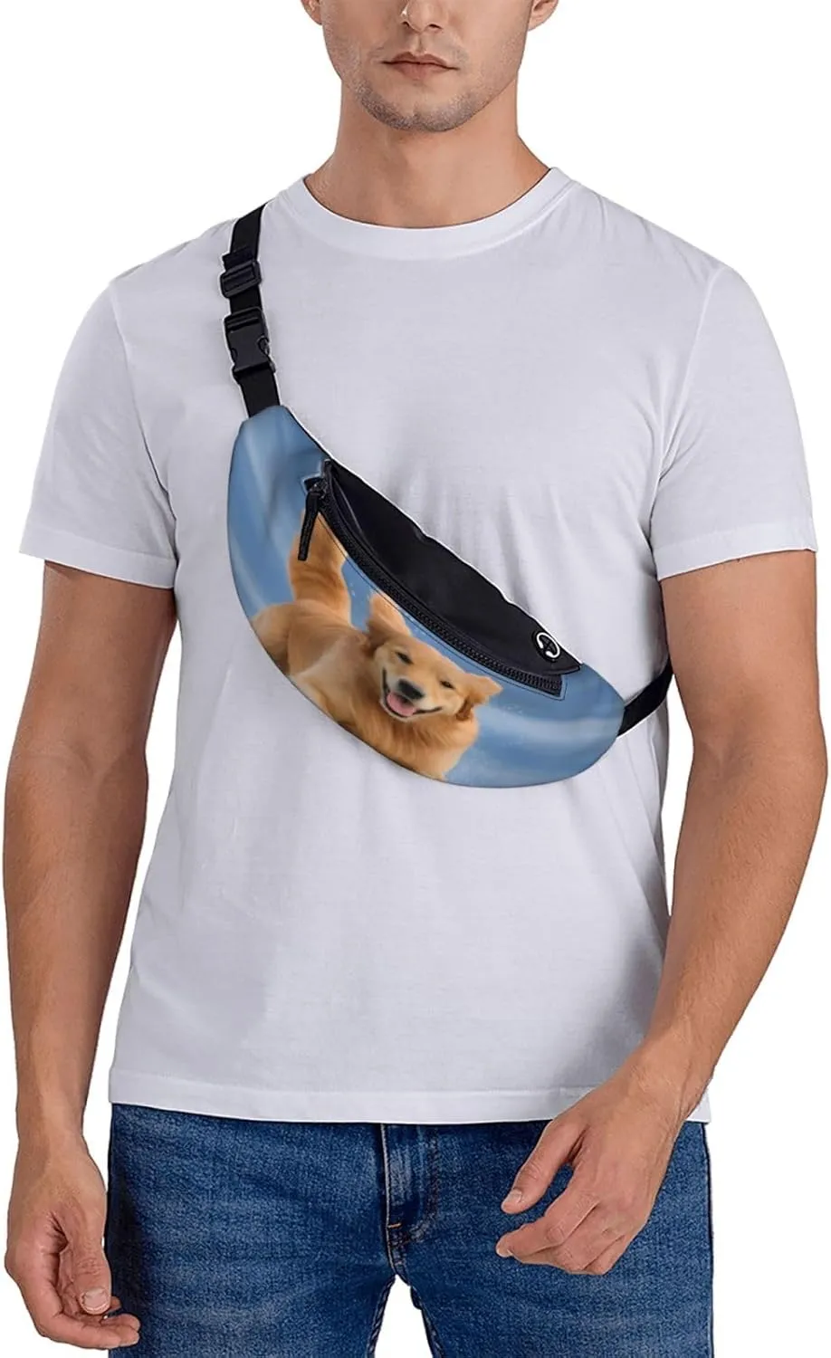 Stylish 3d Golden Retriever Dogs Bumbags Waist Fanny Pack For Women Ladies Men Lightweight Bum Bag With Zip Pockets Adjustable Belt For Dog Walking Running Cycling Hiking Outdoor Sport